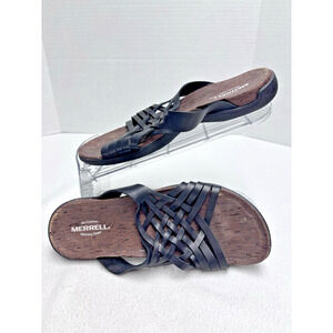 Merrell Womens District Mahaha Slides Sz 9 Black J97381 Leather Strappy Sandals